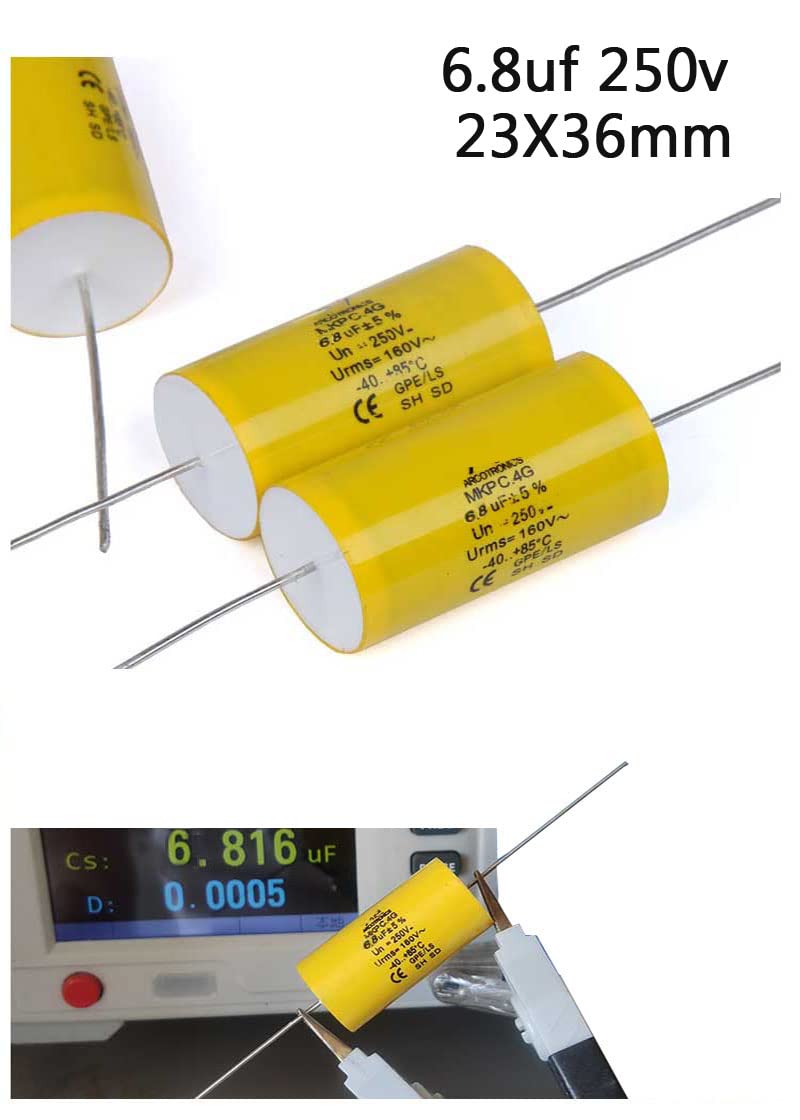 YEGAFE 2pcs 6.8uF 250V Axial Audio Speaker Crossover stepless Film Capacitor 5% Audio Crossover Tweeter Precise Pairing - Image 2